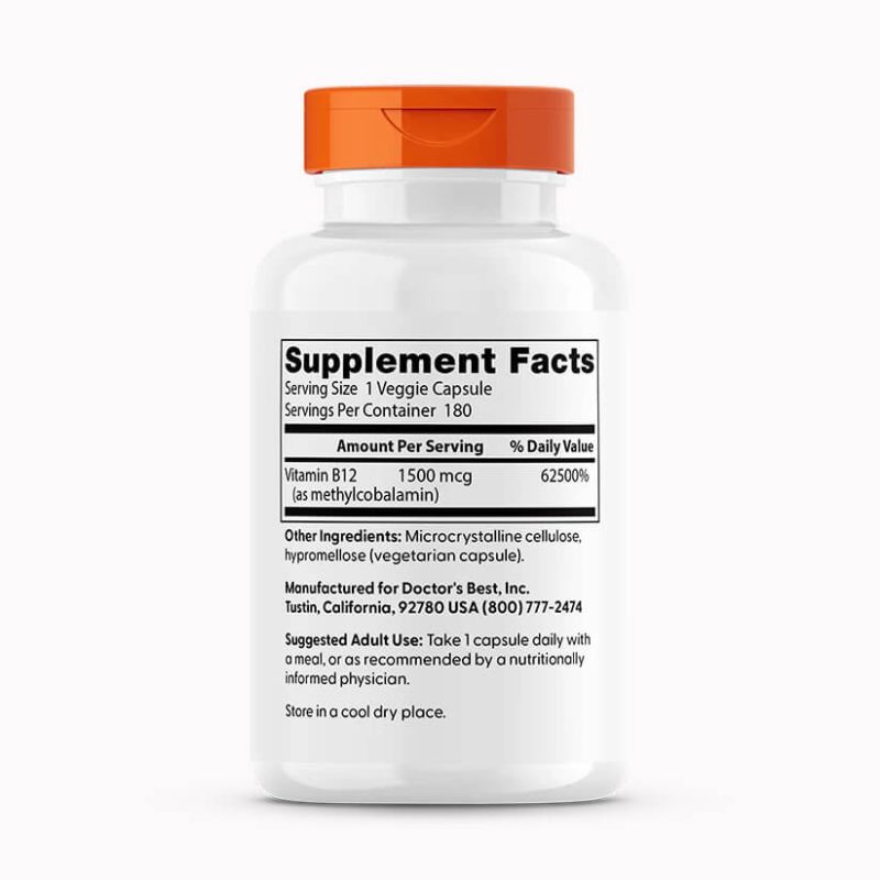 Doctor’s Best Fully Active B12 – 1,500 mcg (180 Veggie Capsules) - Image 2