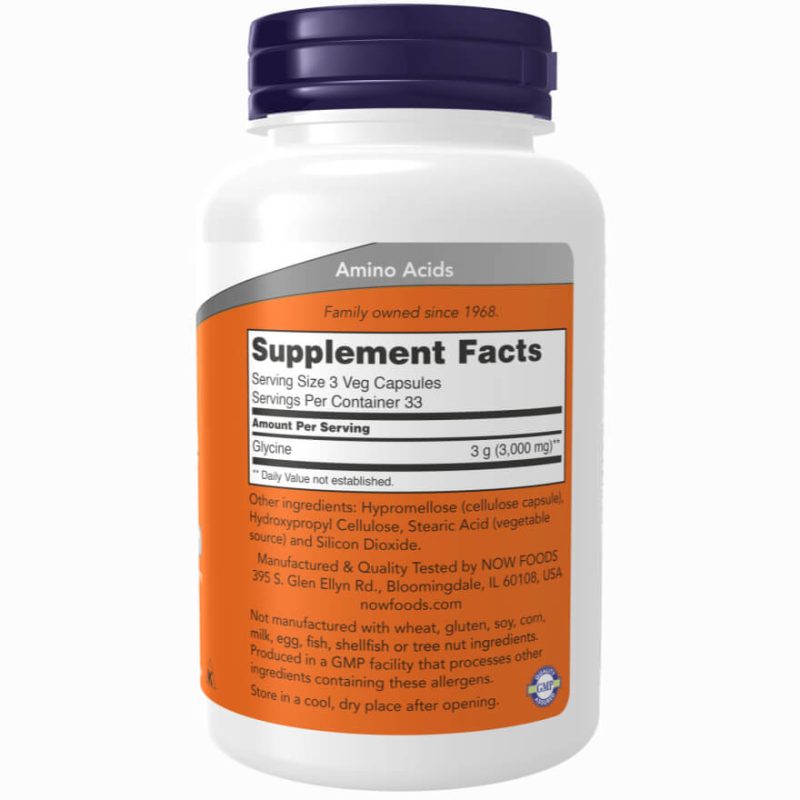 NOW Foods Glycine – 1,000 mg Free-Form (100 Veg Capsules) - Image 2