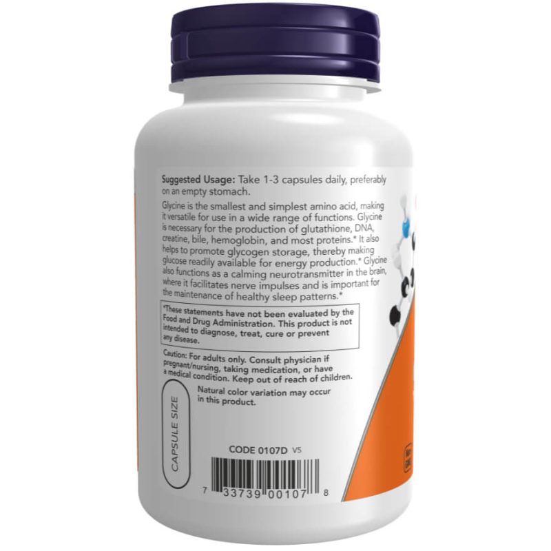 NOW Foods Glycine – 1,000 mg Free-Form (100 Veg Capsules) - Image 3