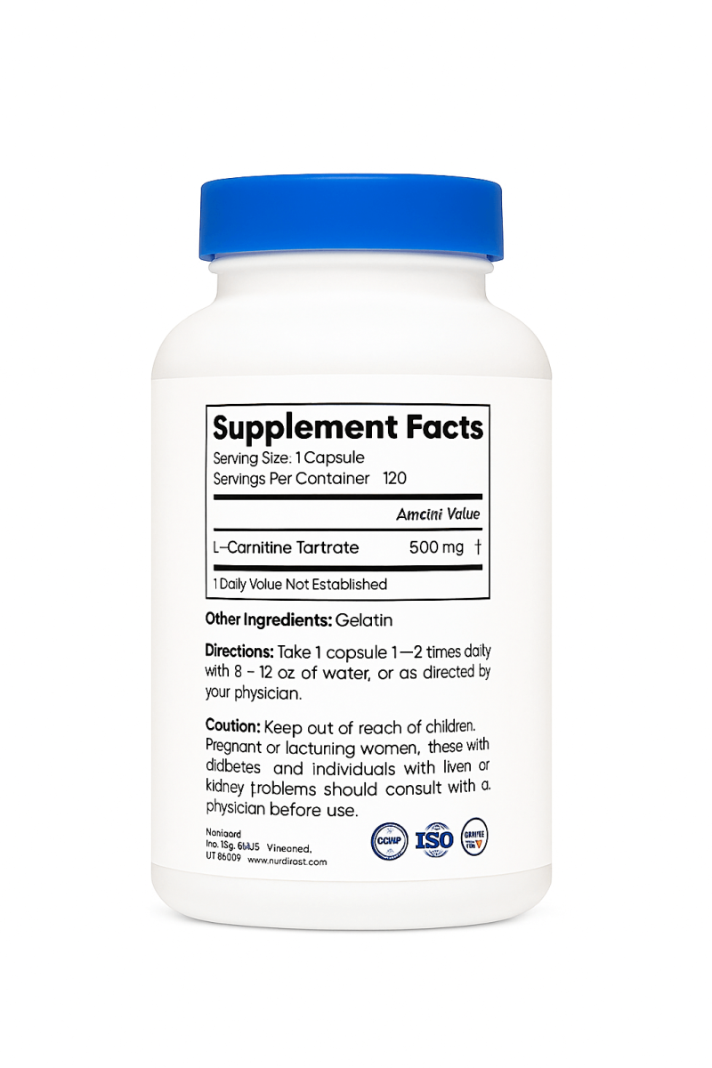 Nutricost L-Carnitine Tartrate – 500 mg (240 Capsules) - Image 2