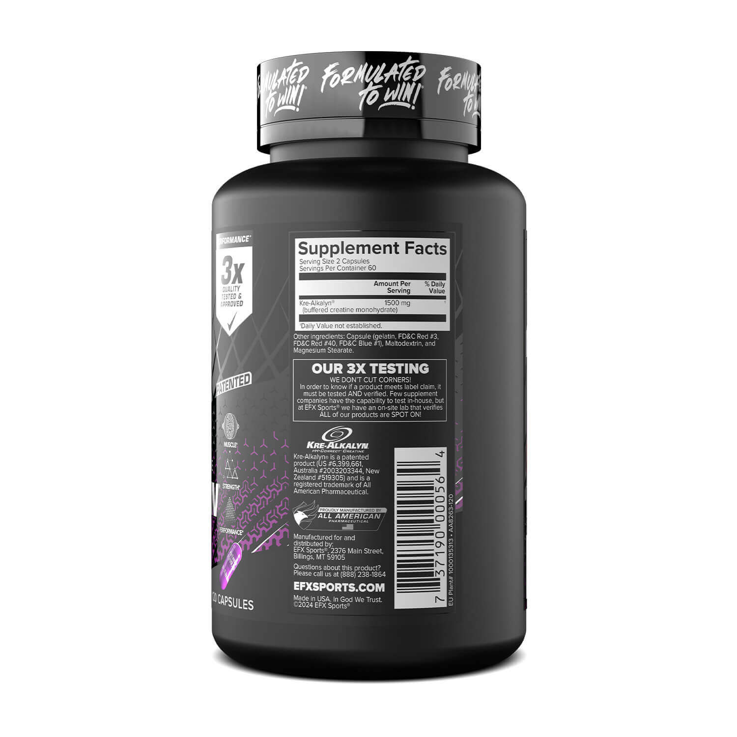 EFX Sports Kre-Alkalyn EFX | pH Correct Creatine Monohydrate Capsules (120 Capsules) - Image 2
