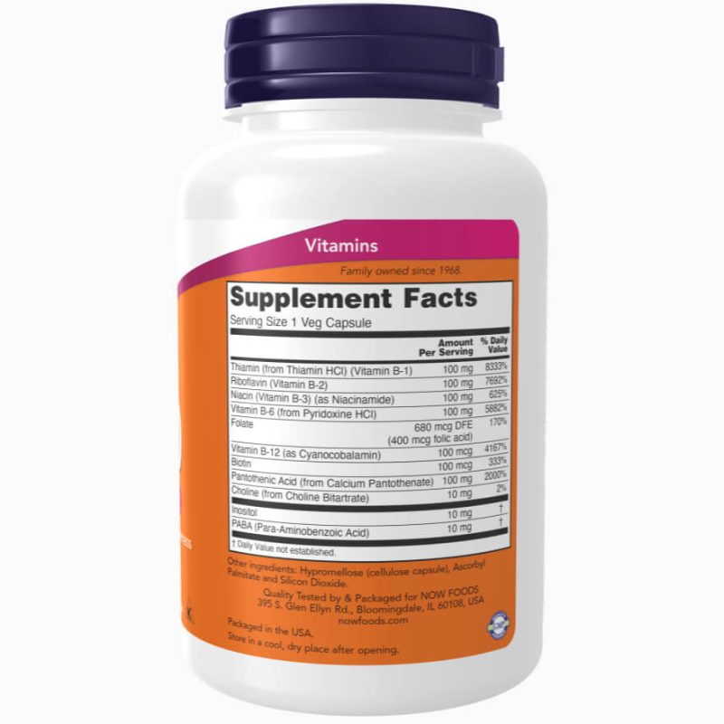NOW Foods Vitamin B‑100 – 100 Veggie Capsules - Image 2