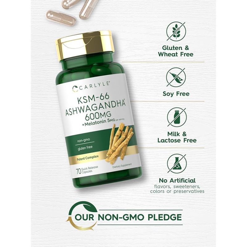 Carlyle - KSM-66 Ashwagandha Capsules 600mg | 70 Count | with Melatonin 5mg - Image 3