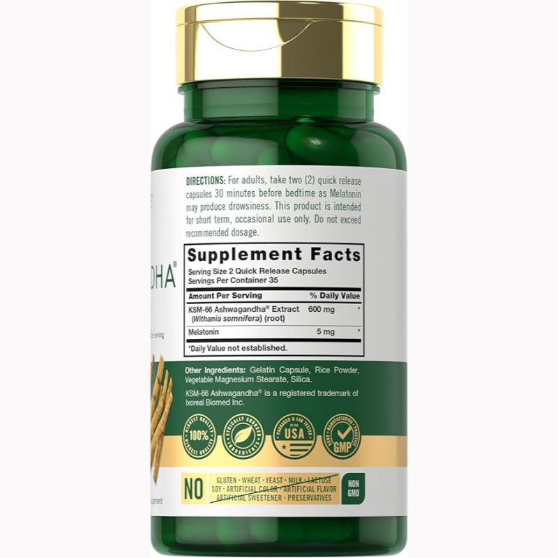 Carlyle - KSM-66 Ashwagandha Capsules 600mg | 70 Count | with Melatonin 5mg - Image 2