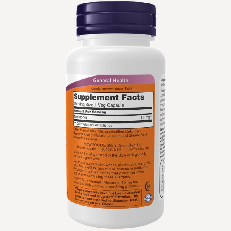 NOW Foods Extra Strength Melatonin – 10 mg, 100 Veg Capsules - Image 2