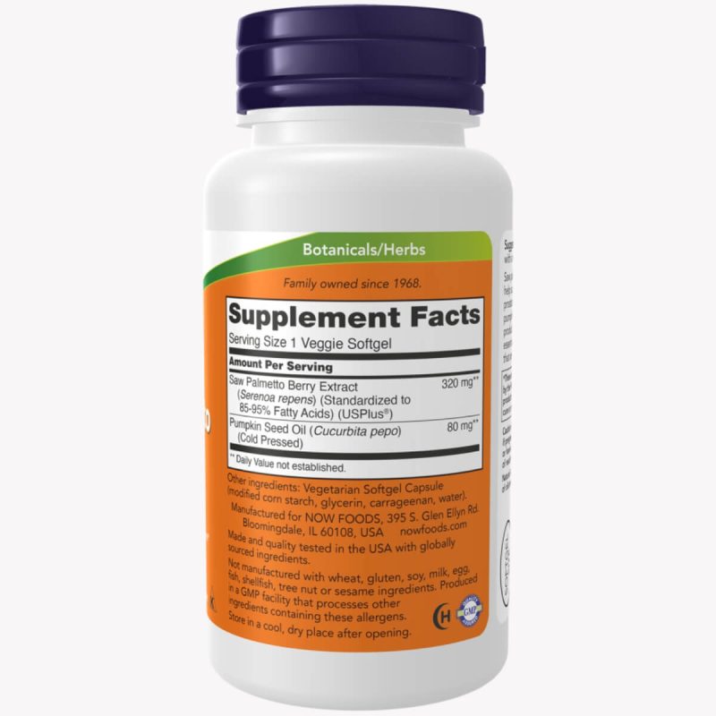 NOW Foods Saw Palmetto Extract 320 mg – 90 Veggie Softgels - Image 2