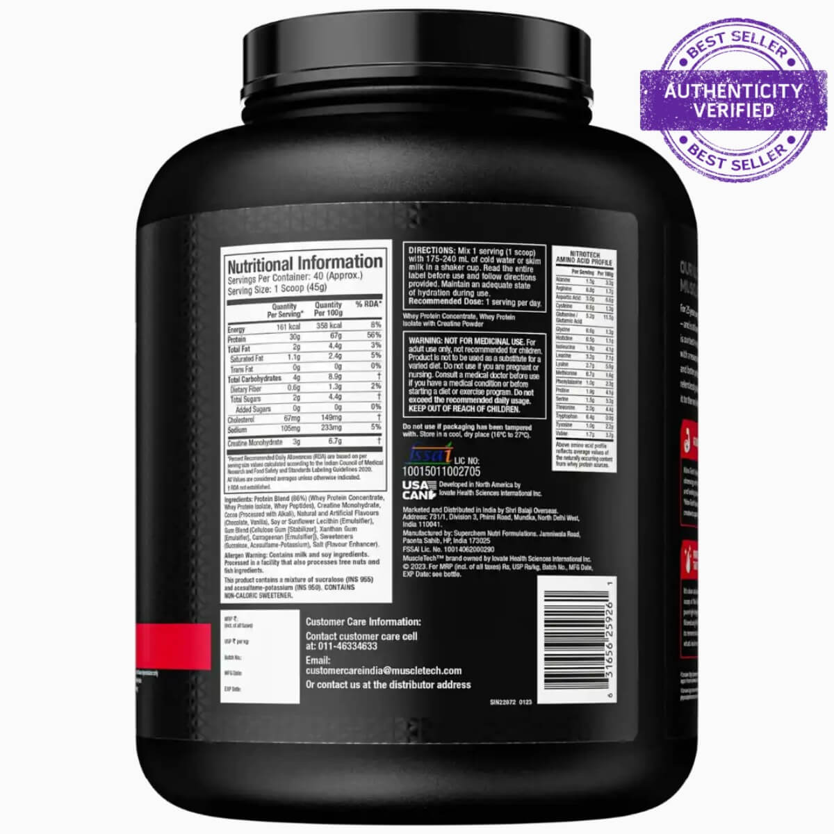MuscleTech Nitro-Tech Whey Protein, 1.81Kg (4lbs) - Image 2