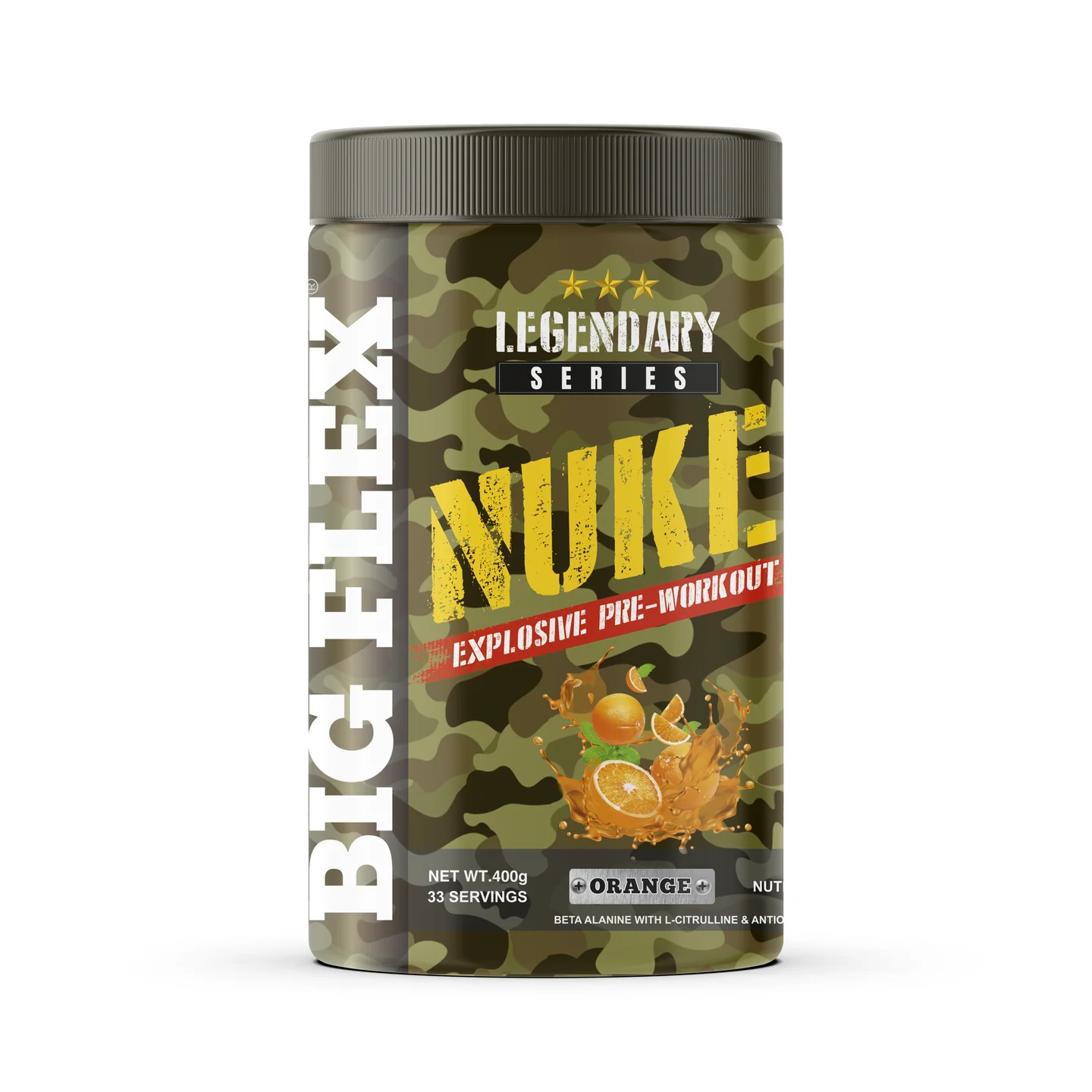 Bigflex Nuke Pre-workout Powder (400 Gm) - (Orange) - 400gm - 33 serving